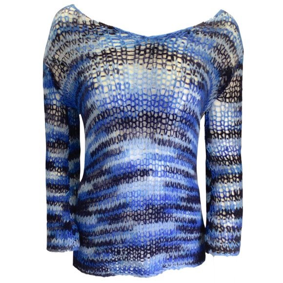 THE ELDER STATESMAN BLUE MULTI CASHMERE KNIT HOLY BELL SWEATER - Picture 1 of 4